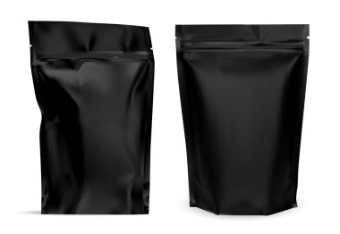 Sade kahve torbası. Zip protein paketi tasarımı. Alüminyum folyo kesesi, gerçekçi atıştırmalıklar, boş cevizler. Beyaz protein spor kabı. Yeniden mühürlenebilir ziper kesesi, çay paketi.