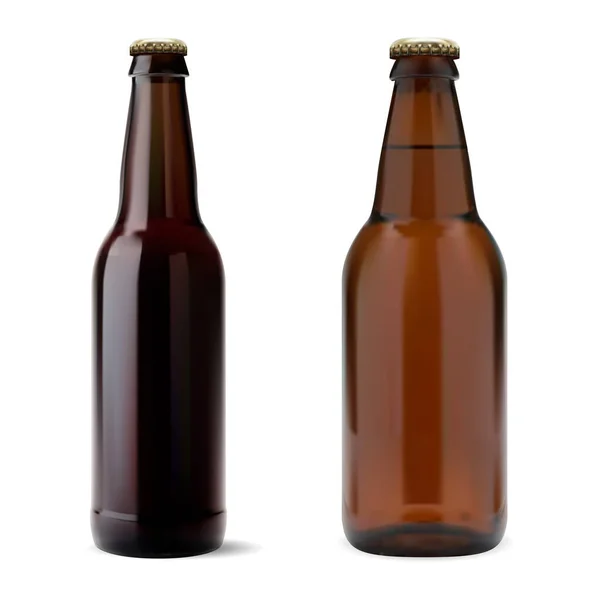Braune Bierflaschen Attrappe Alkoholgetränke Glasflaschen Sammlung Realistische Pub Drink Produktbehälter — Stockvektor