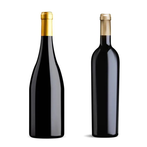 Deux Bouteilles Vin Verre Noir Pinot Rouge Noir Vin Bordeaux — Image vectorielle