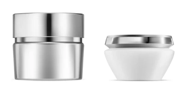 Silber Kosmetische Cremeglas Attrappe Behälter Für Gesichtspflegecreme Weißes Verpackungsdesign Luxus — Stockvektor