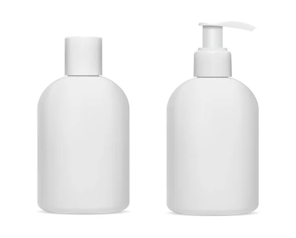 Fehér Samponos Üveg Kozmetikai Termék Adagolóüveg Átlátszatlan Műanyag Testkrém Tartály — Stock Vector