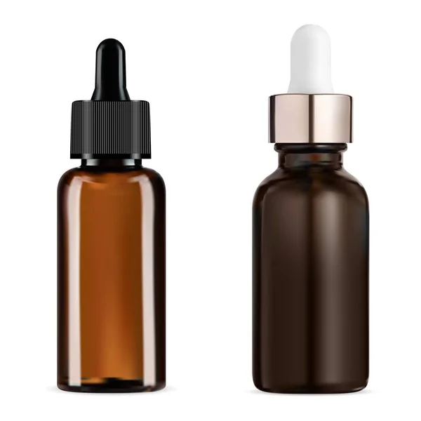 Dropper Bottle Amber Glass Cosmetic Serum Bottle Vector Isolated White — Stockový vektor
