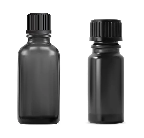 Essential Oil Bottle Small Black Glass Cosmetic Oil Bottle Isolated — Vector de stock