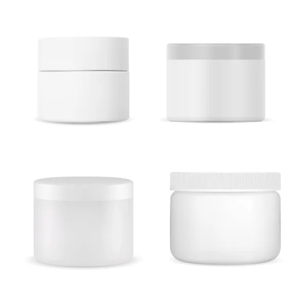 Cream Jar White Cosmetic Cream Container Vector Bottle Mockup Realistic — Stockvektor