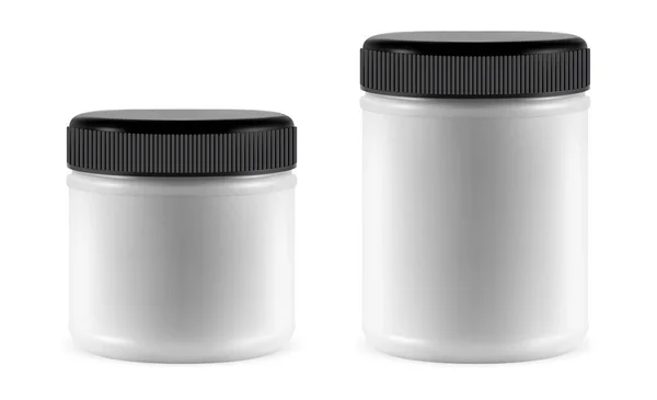 塑料蛋白质粉末罐 分离的圆筒瓶 运动补充剂包装 健美维生素产品容器图解 运动营养罐 能量饮料饮食 — 图库矢量图片