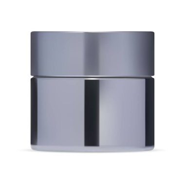 Kozmetik krema kavanozu. Plastik kozmetik toz kabı vektör şablonu. İzole edilmiş yüz kızaran güzel broş şişesi markalaştırmak için hazırlanmış. Parlak bir kavanoz.