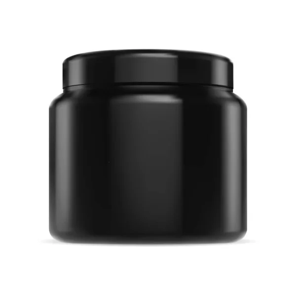 Tarro Crema Negra Maqueta Plástico Negro Paquete Cosmético Envase Suplemento — Vector de stock