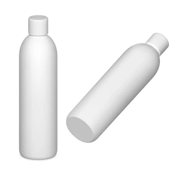 White Plastic Cosmetic Bottle Mockup Shampoo Packaging Isolated Blank Cap — Wektor stockowy