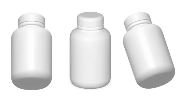 White Plastic Pill Bottle Medical Supplement Container Blank Pill Jar —  Vetores de Stock