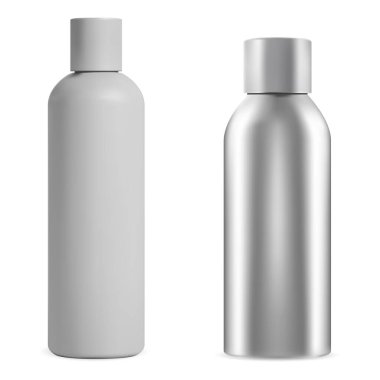 Deodorant spray bottle. Aerosol container blank. White plastic hairspray tube template. Freshener product aluminum package sample, fragrance pack template, silver sprayer can