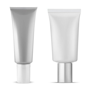 Krema tüpü. Kozmetik paket boş model, vektör tasarımı. Gerçekçi vücut kremi ürün ambalajlama illüstrasyonu. Yüz nemlendirici tüp şablonu, oval kutu. Diş macunu paketleme