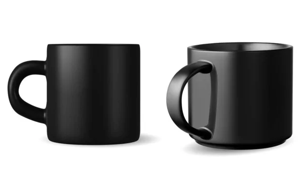 Fekete Teáscsésze Porcelán Kávé Csésze Sablon Elszigetelt Vektor Illusztráció Matt — Stock Vector