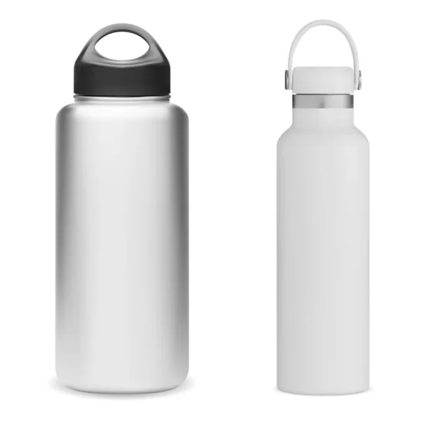 Wasserflasche Thermoflaschen Attrappe Aus Metall Mehrweg Sportflasche Aluminium Blank Realistischer — Stockvektor