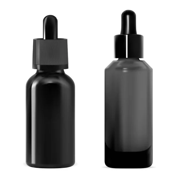 Mockup Bottiglia Contagocce Vetro Nero Contenitore Siero Cosmetico Bellezza Con — Vettoriale Stock