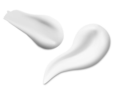 Krema deseni. Beyaz kozmetik felç, vektör örneği. Yüz bakımı ürünleri, jel karışımı modeller. Güneş kremi sıçrama seti. Kremalı krema serpintisi, sütlü krema serpme, izole edilmiş.