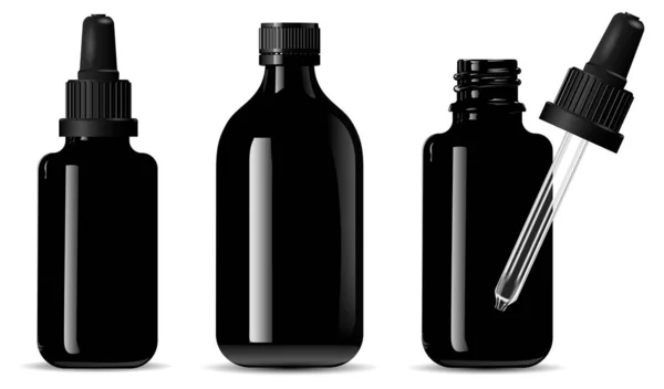 Black Glass Dropper Bottle Mockup Isolated Medical Bottle Pharmacy Syrup — Vettoriale Stock