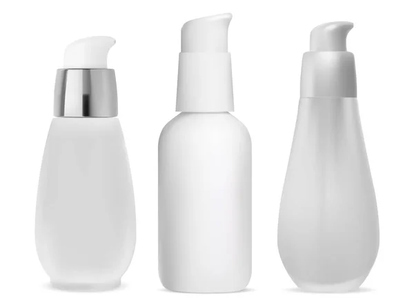 Serum Pump Bottle Dispenser Container Mockup Skin Essence Foundation Airless — Stok Vektör