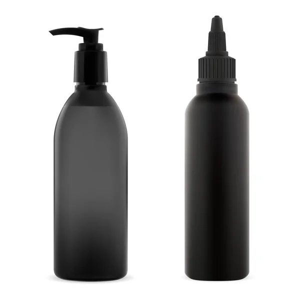 Hair Cosmetic Bottle Mockup Dye Color Spray Tube Pump Dispenser — Vector de stock