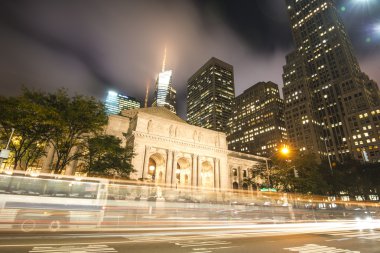 New York City Public Library at Night. Long Exposure shot of bl clipart