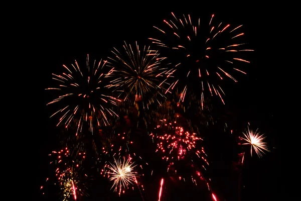 Colorful Real fireworks at night — Stock Photo, Image