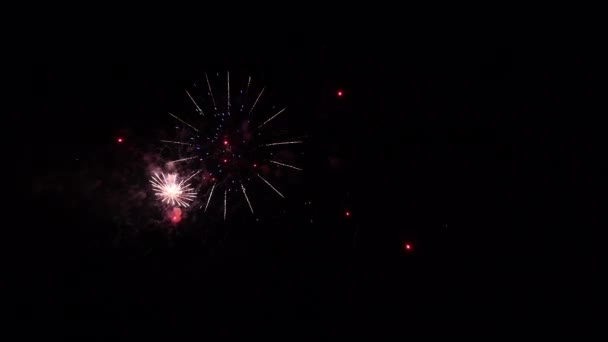 Belo abstrato Fogos de artifício no céu profundo noite à noite, ano novo e Natal celebração 2022, 4k imagens de alta qualidade — Vídeo de Stock