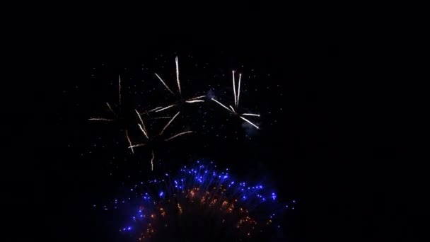 Abstract kleurrijk vuurwerk op nachtelijke hemel, nieuwjaar en kerstavond 2022, 4k hoogwaardig beeldmateriaal — Stockvideo