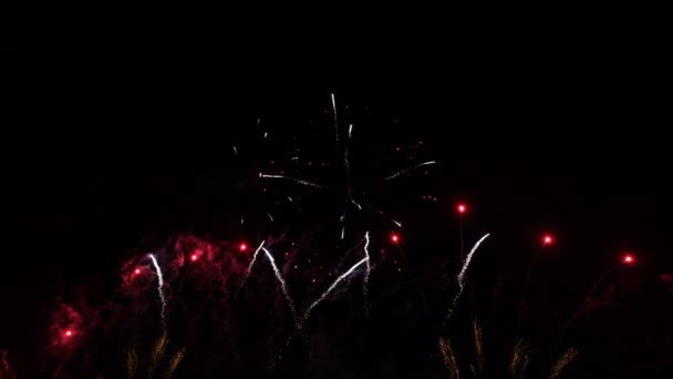 Πραγματικά Πολύχρωμα Πυροτεχνήματα στο βαθύ νυχτερινό ουρανό, 4η Ιουλίου ημέρα ανεξαρτησίας 2022, 4k υψηλής ποιότητας πλάνα — Αρχείο Βίντεο