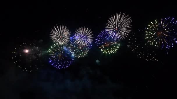 Vackra abstrakta fyrverkerier på djup natthimmel på natten, nytt år och julfirande 2022, 4k högkvalitativa bilder — Stockvideo