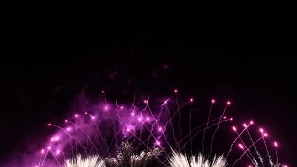 Real Colourful Fireworks on deep night sky, 4th of july independent day celebration 2022, 4k high quality footage — Stok Video