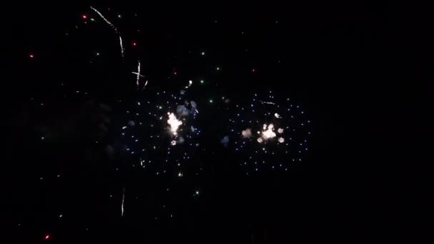 Long time seamless loop of real abstract colourful fireworks festival display at black background sky during national holiday, new year party 2022 — Stock Video