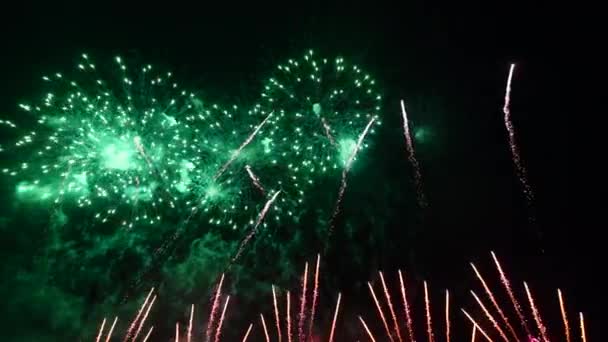 Exhibición de fuegos artificiales en el cielo nocturno — Vídeos de Stock