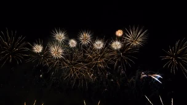 Largo tiempo lazo sin costuras de fuegos artificiales de colores reales festival exhibición en la noche durante la fiesta nacional, fiesta de año nuevo 2022 — Vídeo de stock