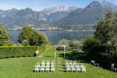 On site registration wedding in Lake Como at romantic honeymoon. Luxury wedding concept