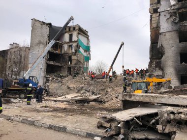 Borodyanka, Kyiv region, Ukraine. April 08, 2022: destroyed building after russian occupation  clipart