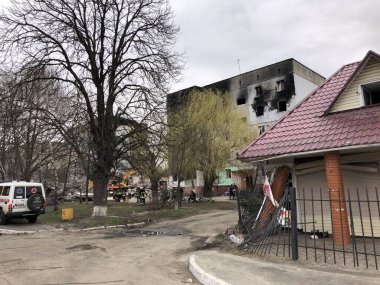 Borodyanka, Kyiv region, Ukraine. April 08, 2022: the devastated village of Borodyanka, recently liberated from the Russians clipart