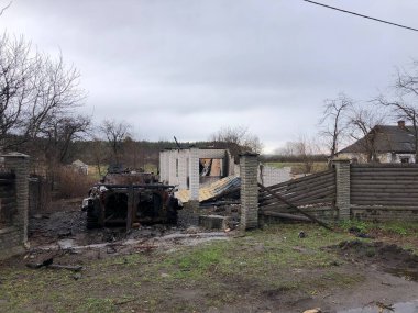 Borodyanka, Kyiv region, Ukraine. April 08, 2022: the devastated village of Borodyanka, recently liberated from the Russians clipart