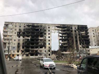 Borodyanka, Kyiv region, Ukraine. April 08, 2022: destroyed building after russian occupation  clipart