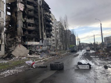 Borodyanka, Kyiv region, Ukraine. April 08, 2022: the devastated village of Borodyanka, recently liberated from the Russians clipart