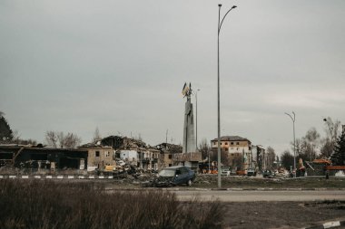 Borodyanka, Kiev bölgesi, Ukrayna. 08 Nisan 2022 'de yıkılmış Borodyanka köyü yakın zamanda Ruslardan kurtarıldı.
