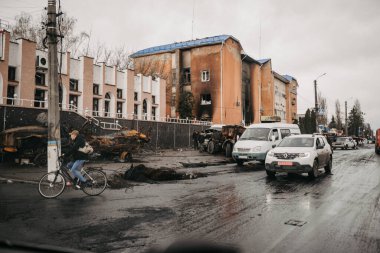 Borodyanka, Kiev bölgesi, Ukrayna. 08 Nisan 2022 'de yıkılmış Borodyanka köyü yakın zamanda Ruslardan kurtarıldı.