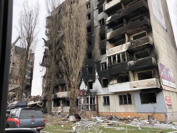 乌克兰基辅地区Borodyanka 2022年4月8日 俄罗斯占领后被摧毁的建筑 — 图库照片