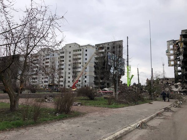 Borodyanka, Kyiv region, Ukraine. April 08, 2022: destroyed building after russian occupation 