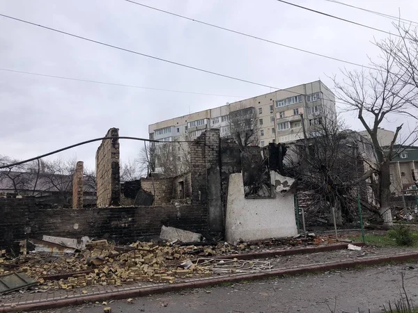 Borodyanka Região Kiev Ucrânia Abril 2022 Edifício Destruído Após Ocupação — Fotografia de Stock