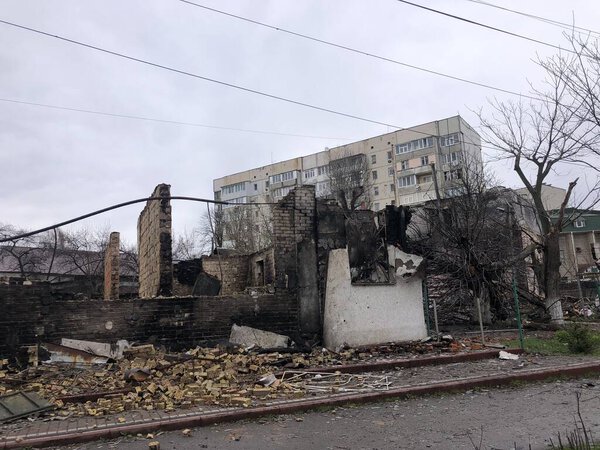 Borodyanka, Kyiv region, Ukraine. April 08, 2022: destroyed building after russian occupation 