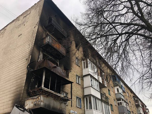 Borodyanka, Kyiv region, Ukraine. April 08, 2022: destroyed building after russian occupation 