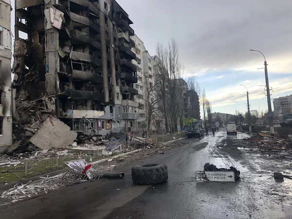 Borodyanka, Kiev bölgesi, Ukrayna. 08 Nisan 2022 'de yıkılmış Borodyanka köyü yakın zamanda Ruslardan kurtarıldı.