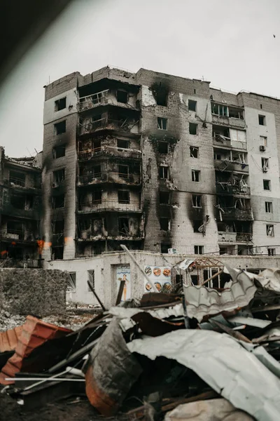 Borodyanka Región Kiev Ucrania Abril 2022 Edificio Destruido Después Ocupación — Foto de Stock