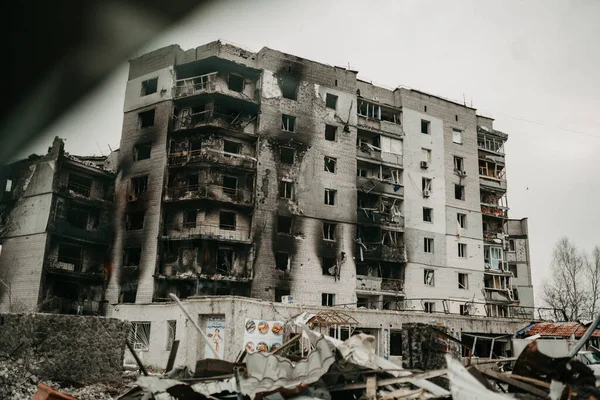 Borodyanka Obwód Kijowski Ukraina Kwietnia 2022 Zburzony Budynek Okupacji Rosyjskiej — Zdjęcie stockowe