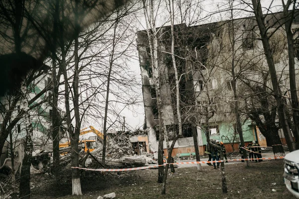 Borodyanka Regio Kiev Oekraïne April 2022 Verwoest Gebouw Russische Bezetting — Stockfoto
