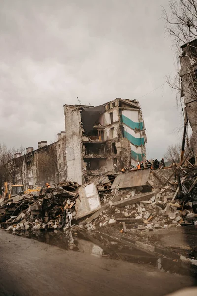 Borodyanka Kiovan Alue Ukraina Huhtikuu 2022 Tuhoutunut Rakennus Venäjän Miehityksen — kuvapankkivalokuva